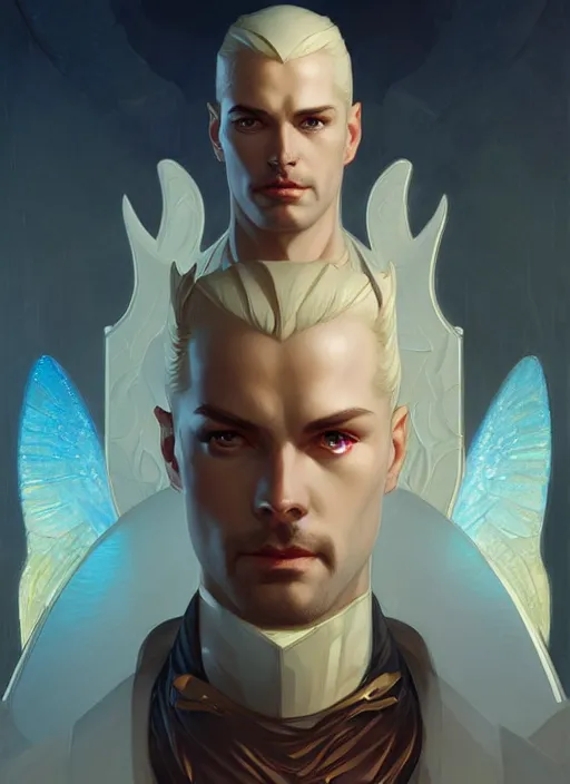 Prompt: Android Lucifer morningstar, slight smile, highly detailed, digital painting, artstation, concept art, sharp focus, illustration, art by wlop and J. C. Leyendecker and Edmund Bliar Leighton and Charlie Bowater