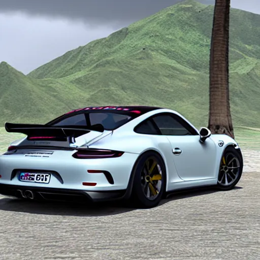 Prompt: porsche gt3 in hawaii festival, realistic