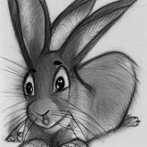 Image similar to milt kahl pencil sketch of a rabbit in the forest disney style