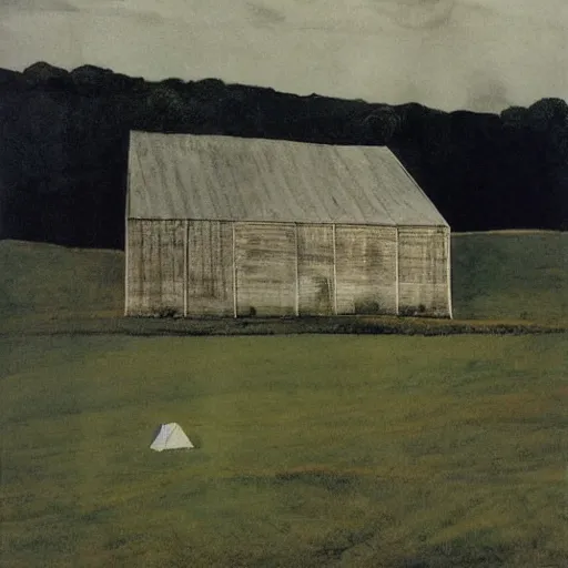 Prompt: A Building in a Field, by Andrew Wyeth