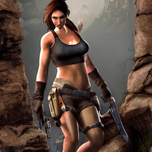 Prompt: Lara Croft as a fox, game footage