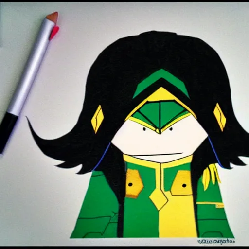 Prompt: loki drawn in style of south park