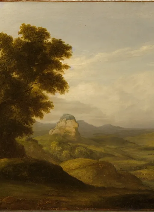 Image similar to a giant in the distance of a landscape, atmospheric perspective