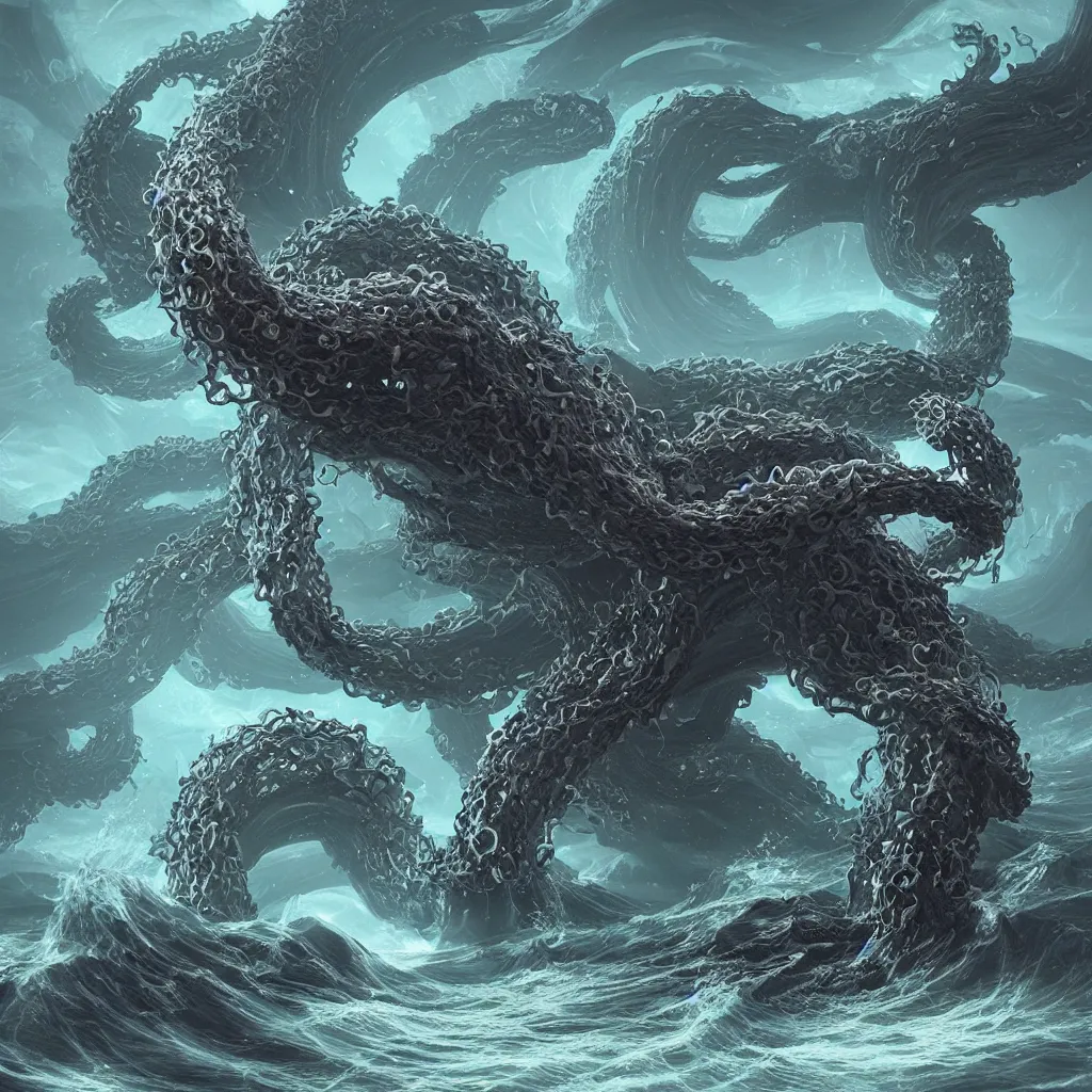 Prompt: a kraken corrupted by demonic power rising out of a stormy sea, intricate artwork by Tooth Wu and wlop and beeple. octane render, trending on artstation, greg rutkowski very coherent symmetrical artwork. cinematic, hyper realism, high detail, octane render