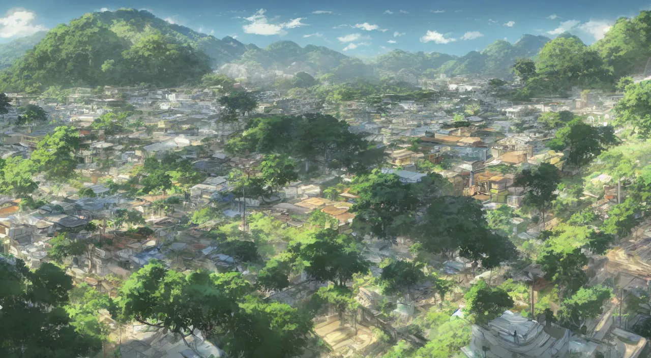 Prompt: The City Surrounded by Limestone Hills, Ipoh, Anime scenery concept art by Makoto Shinkai