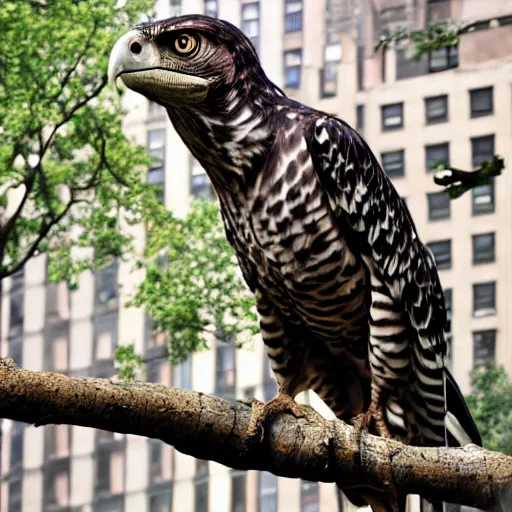 Image similar to photograph of a raptor in new york city