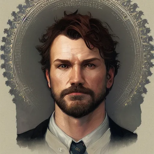 Image similar to symmetry!! a portrait of arthur morgan, intricate, elegant, highly detailed, digital painting, artstation, concept art, smooth, sharp focus, illustration, art by artgerm and greg rutkowski and alphonse mucha, 8 k