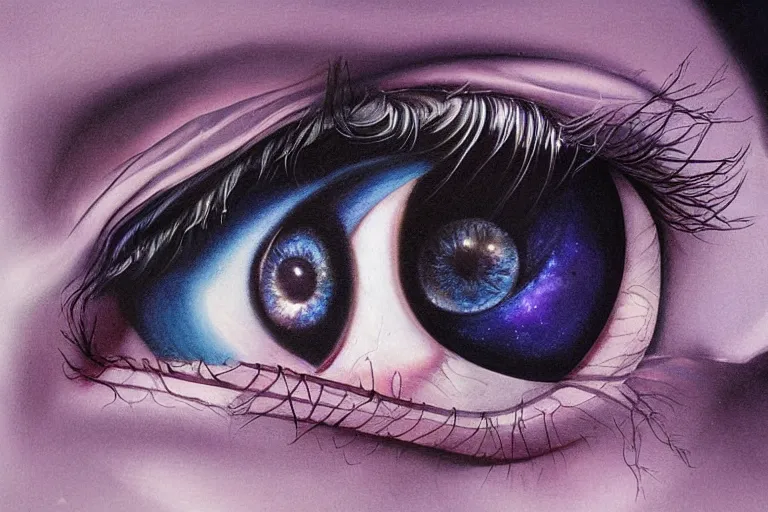 Prompt: close - up of an eye with factal stars and clouds by mary jane ansell, behance contest winner, psychedelic art,