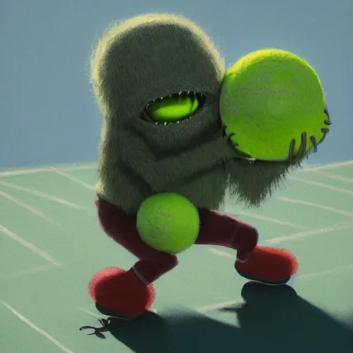 Image similar to highly detailed vfx portrait of a character of a tennis ball monster skateboarding skateboard stephen bliss, chalk, unrealengine, greg rutkowski, loish, rhads, beeple, chalk, makoto shinkai and lois van baarle, ilya kuvshinov, rossdraws, tom bagshaw, basil gogos