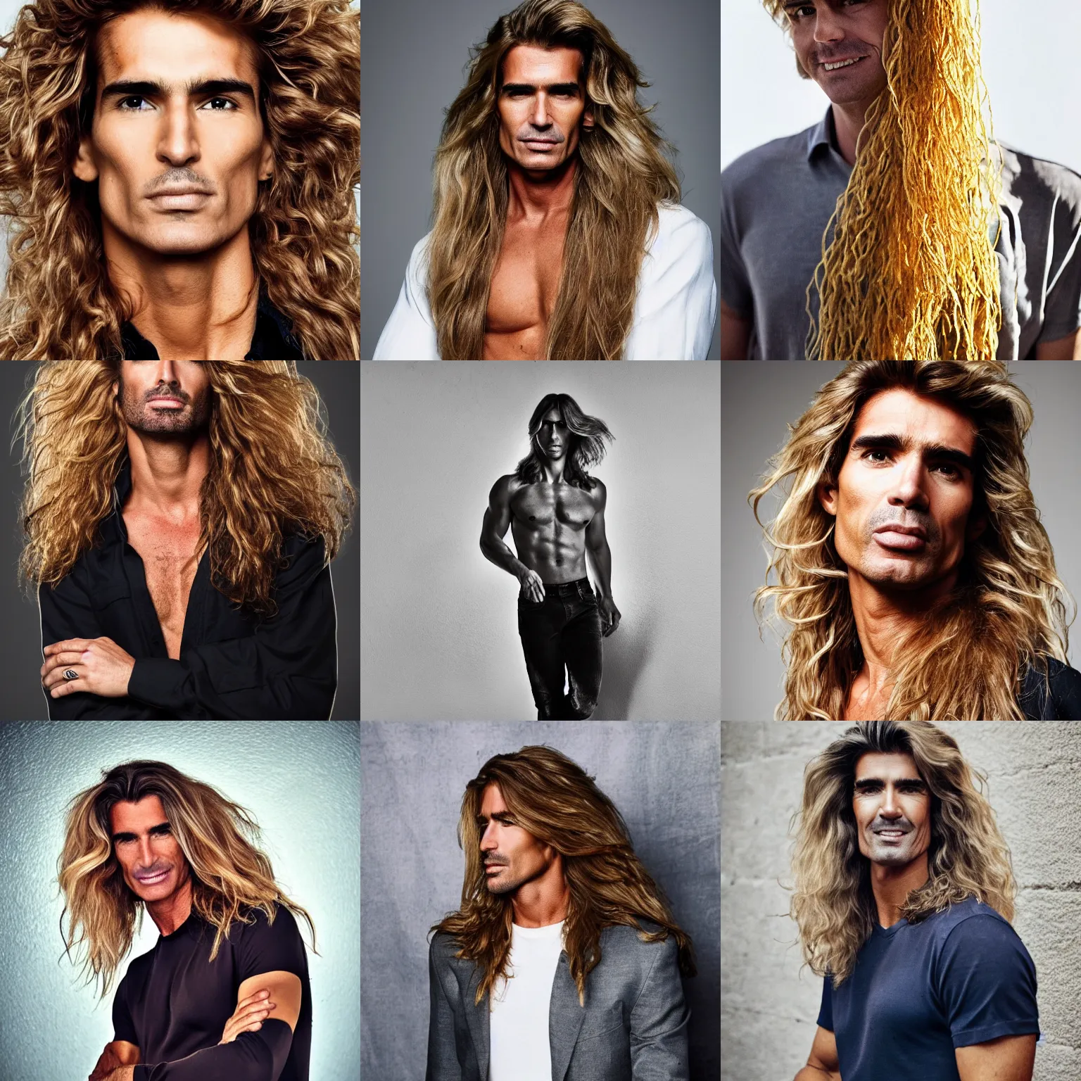 Prompt: fabio but his hair is made of delicious spaghetti, vogue, award winning photo
