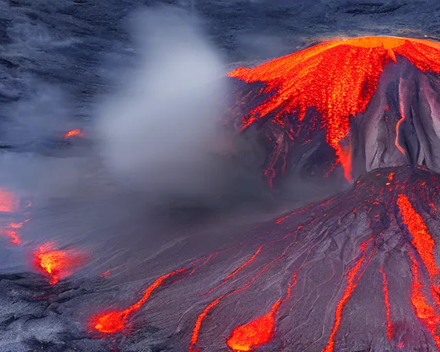 Prompt: 4 k hd, high resolution photograph of volcano eruption, full colour, shot with sigma f / 4. 2, 2 5 0 mm sharp lens, wide shot, high level texture render