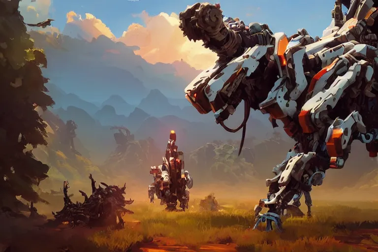 Image similar to grazer machine mecha animal beast robot of horizon forbidden west horizon zero dawn bioluminiscence, behance hd by jesper ejsing, by rhads, makoto shinkai and lois van baarle, ilya kuvshinov, rossdraws global illumination