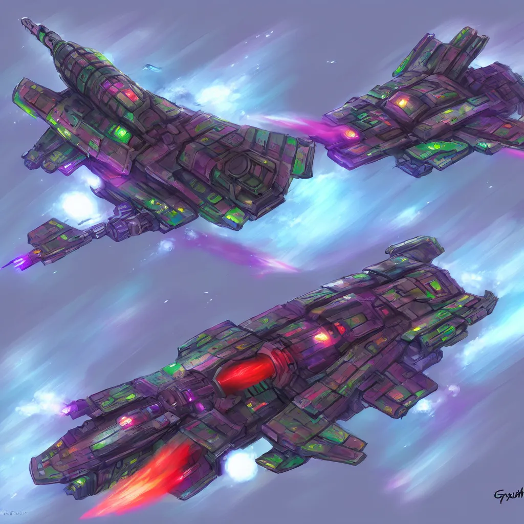 Image similar to combat spaceship from the side concept art colorful by gurmukh basin