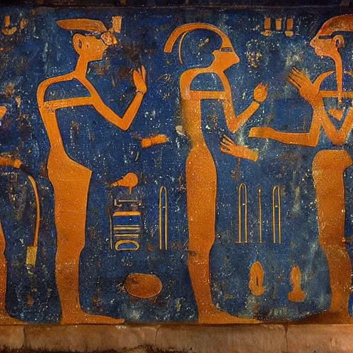 Prompt: aliens painting on a ancient egypt wall