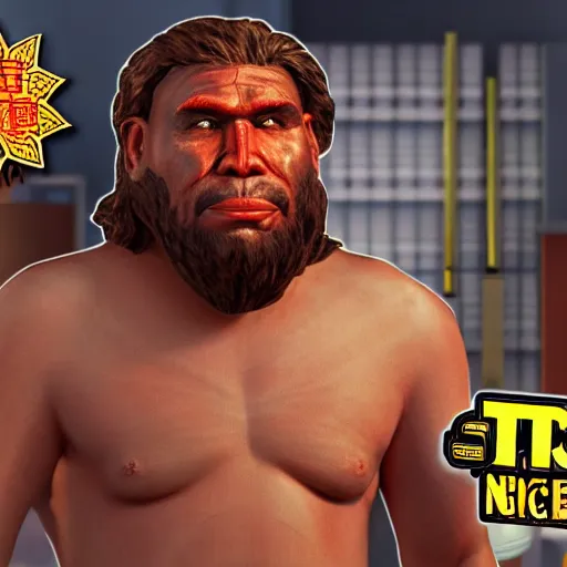 Image similar to saint homo neanderthalis with science bible on hand, gta chinatown wars art style, hyperrealistic, rgba colors, remove duplicate content, justify contents center.