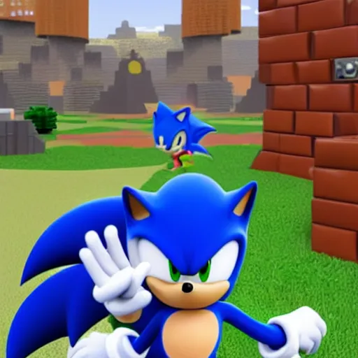 Image similar to Sonic playing Roblox