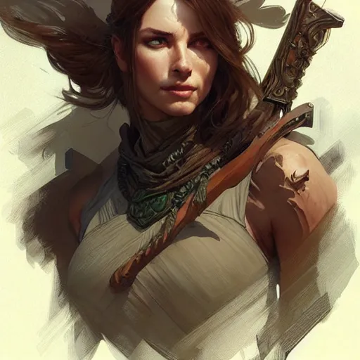 Image similar to Rugged ranger, D&D, fantasy, intricate, elegant, highly detailed, digital painting, artstation, concept art, smooth, sharp focus, illustration, art by artgerm and greg rutkowski and alphonse mucha