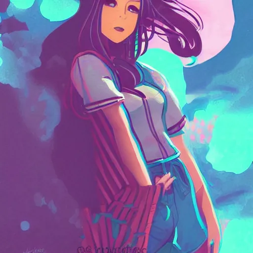 Image similar to female character inspired by 9 0's fashion and by madeline from celeste, art by rossdraws