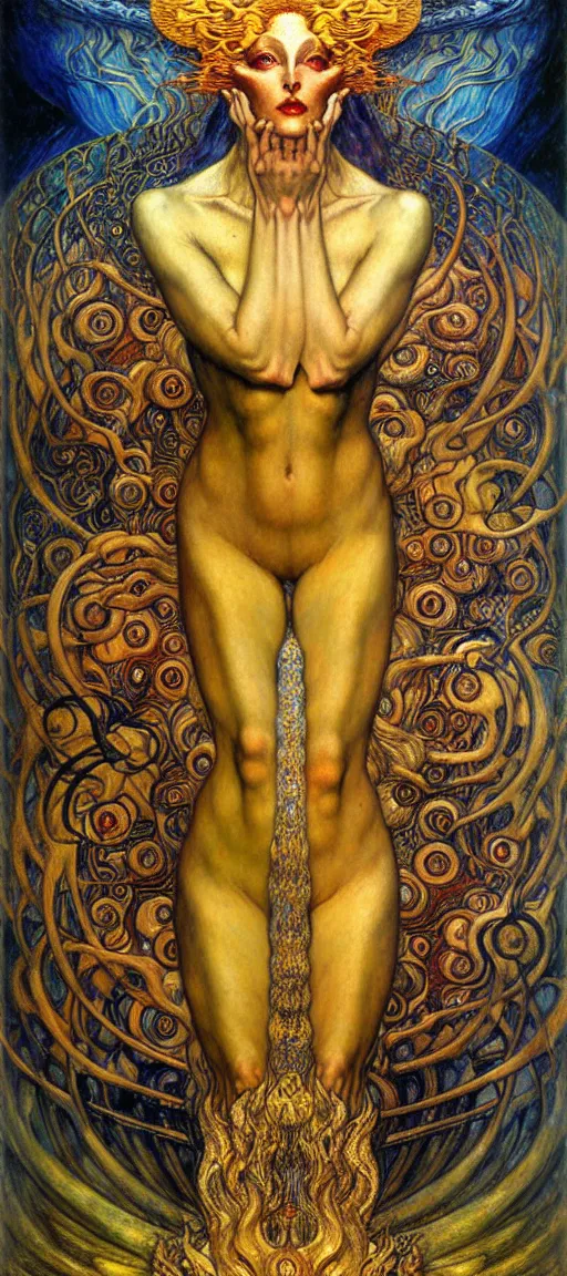 Image similar to Divine Chaos Engine by Karol Bak, Jean Delville, William Blake, Gustav Klimt, and Vincent Van Gogh, symbolist, visionary