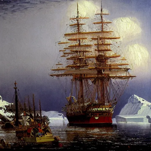 Prompt: antarctica explorer, intricate oil painting by carl spitzweg