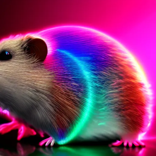 Image similar to cyberpunk rainbow hamster made of glowing neon lights, 8 k, hd