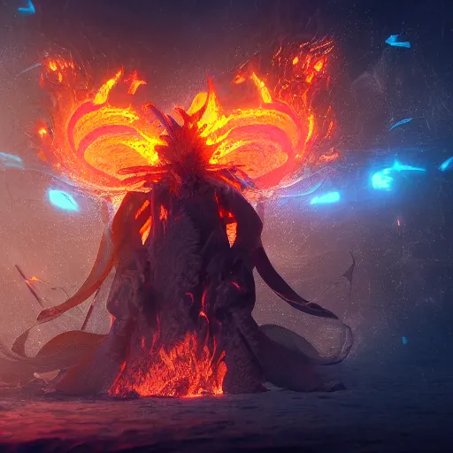 Image similar to fire wielding elemental being, character concept, hyper detailed, fractal, ray tracing, 4k