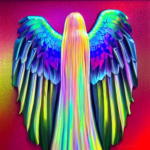 Prompt: celestial opalescent translucent green cheek conure angel made of mother of pearl gleams like the setting sun!, oil slick, translucent oil painting extremely high quality rendered in blender, beautiful long straight hair