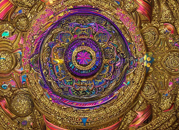 Image similar to hyperrealism, detailed textures, photorealistic 3 d render, a briliantly coloured beautiful tibetan mandala, ultra realistic, ultra high pixel detail, cinematic, intricate, cinematic light, concept art, illustration, art station, unreal engine 8 k