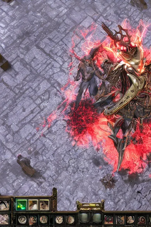 Image similar to Path of Exile, [Sirius], clear [[bronze]] face [mask] with crown, luminous red eyes, male image with [bronze] black bloody armor, sitting on the throne, inside the ruined gothic church, black shadows, red lasers, dark red bloody fog, black-grey smoky tornadoes fly around, [[blood]], Anachronism, painting, dark fantasy, steampunk, 4k, perfect quality,