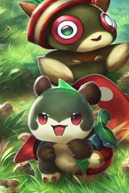 Image similar to teemo, a pokemon trading card of teemo, highly detailed pokemon trading card screenshot