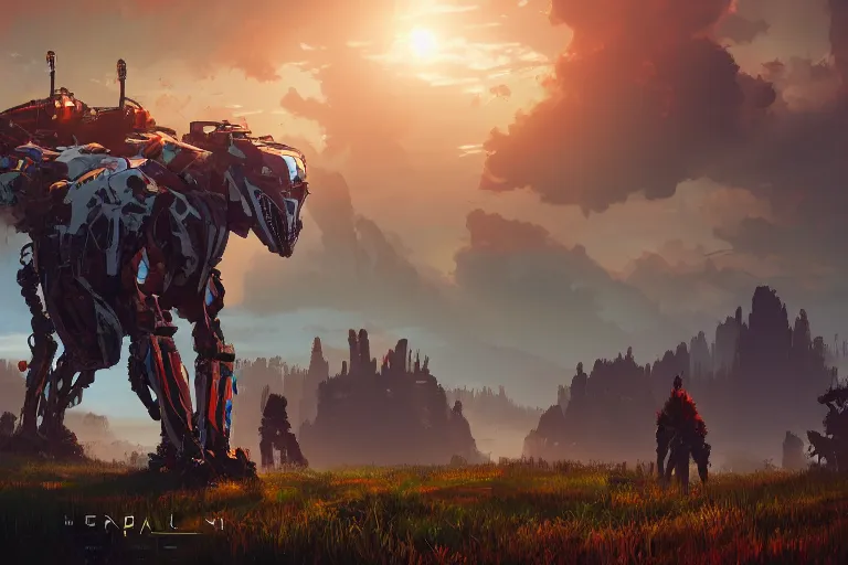 Image similar to stalker machine creature robot of horizon forbidden west horizon zero dawn radiating a glowing aura global illumination ray tracing hdr fanart arstation by ian pesty and alena aenami artworks in 4 k