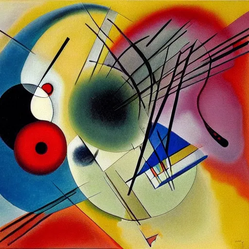 Prompt: a painting by dali and kandinsky