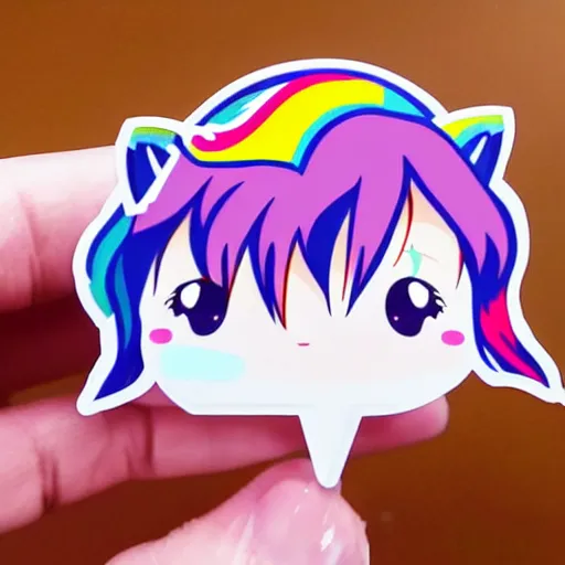 Image similar to die cut sticker of anime chibi kawaii cute tsundere unicorn