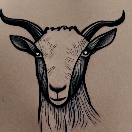 Prompt: a detailed tattoo outline of a !goat, biting a churro!, 4k, illustration, sharp focus