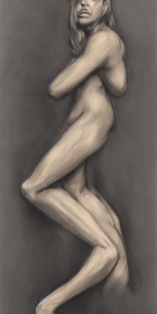 Prompt: a faceless!!!!! woman posing for the camera, charcoal painting!!!!! illustrated by kathe kollwitz, trending on artstation, 4 k, 8 k, artstation hd, artstation hq, artistic interpretation, 1 9 5 0 s style