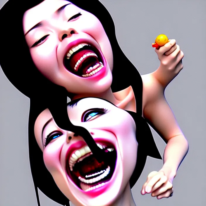 Image similar to portrait of the popular girl laughing at the viewer, by katsuhiro otomo, yoshitaka amano, nico tanigawa, and artgerm rendered with 3 d effect.