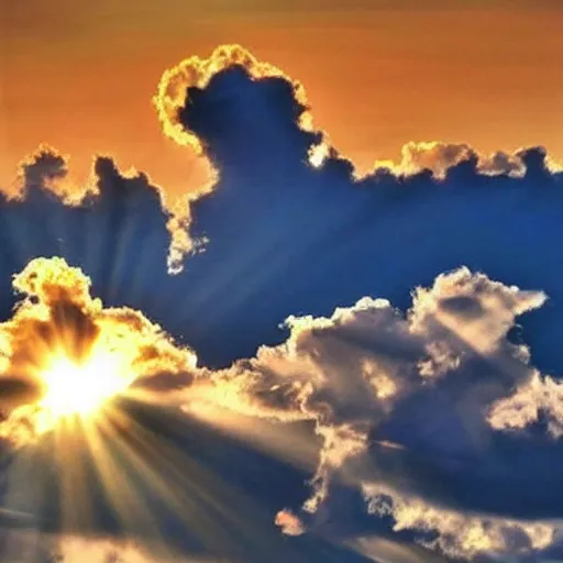 Prompt: god giving a thums up through the clouds. sunshine rays