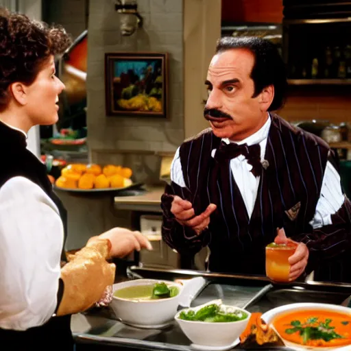 Prompt: soup Nazi telling Elaine no soup for you, 8k,