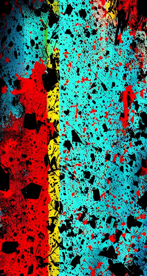Image similar to abstract category b film poster, seamless texture, blood splatter on the sides and trace of a shot in centre, sharp render, painting, grainy tape, distortion, few details,