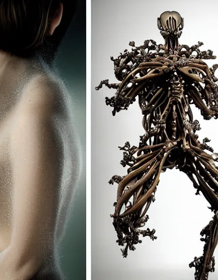 Image similar to still frame from Prometheus movie by Makoto Aida, biomechanical dryad by Iris van Herpen painted by Caravaggio and by Yoshitaka Amano by Yumihiko Amano by Makoto Aida