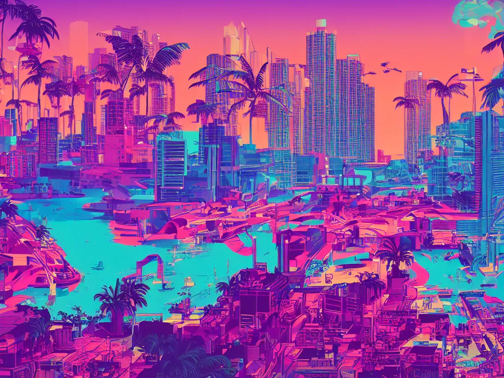 Florida Vice City Skyline Synthwave Landscape by Art & Roam Ltd on Dribbble