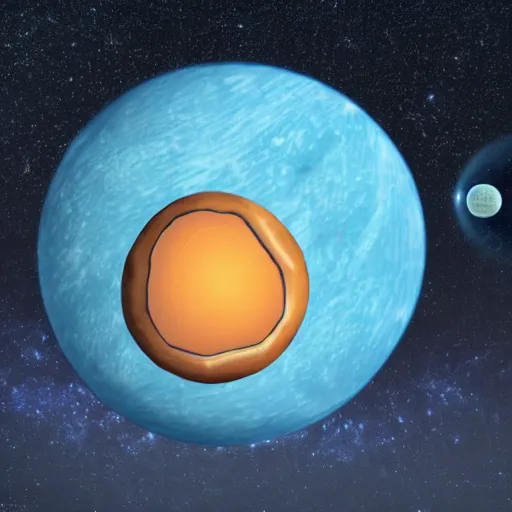 Prompt: A planet in the shape of a bean orbiting a blue star