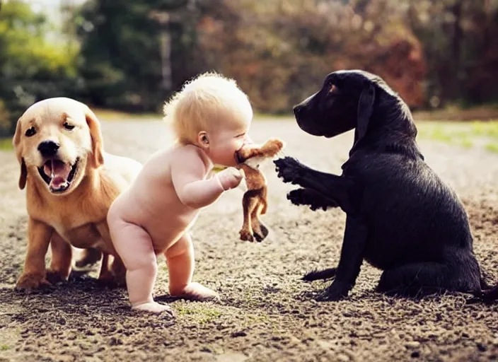 Image similar to baby and dog playing together