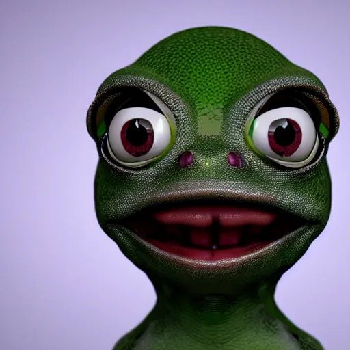 Image similar to a madge - pepe - the - frog, looking more depressed than usual, quivering lips, fists in the air, sweat flying, cgi render, zbrush, octane, keyshot render