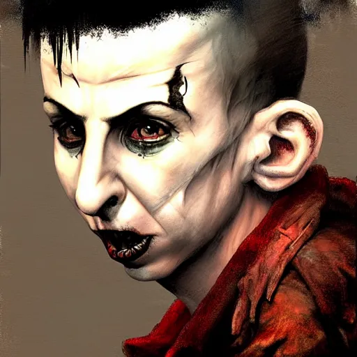 Image similar to young marc almond as a zombie looking somber, 7 days to die zombie, gritty background, fine art, award winning, intricate, elegant, sharp focus, cinematic lighting, digital painting, 8 k concept art, art by michael hussar, art by brom, art by guweiz and z. w. gu, 8 k