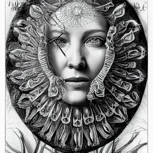 Image similar to Detailed drawing of cate blanchett by Ernst Haeckel