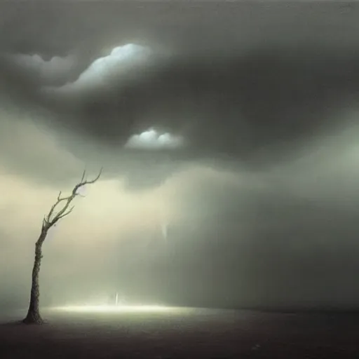 Image similar to killua zoldyck made by zdzisław beksinski, thunderstorm, 8 k, detailed, cinematic, rain, crying, black