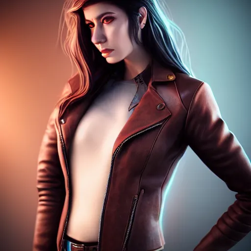 Prompt: a beautiful detailed 3 d matte portrait of sanna marin, by artgerm, leather jacket, fantasy, volumetric lighting, high details