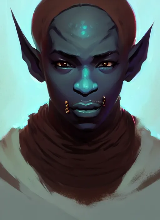 Image similar to ( ( ( ( ( portrait of male drow from dungeons and dragons. ) ) ) ) ) by atey ghailan, by greg rutkowski, by greg tocchini, by james gilleard, by joe fenton, by kaethe butcher, dynamic lighting, gradient light blue, brown, blonde cream and white color scheme, grunge aesthetic