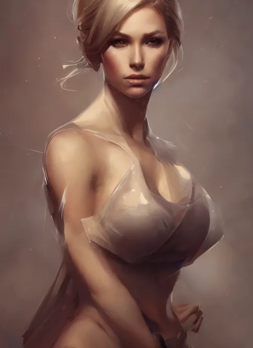 Image similar to portrait of beautiful woman, elegant, highly detailed, digital photography, artstation, glamor pose, concept art, smooth, sharp focus, art by artgerm and greg rutkowski